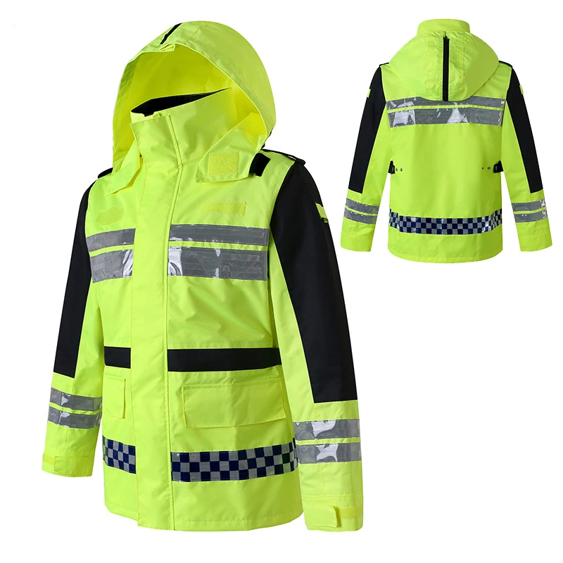 Mens Jacket Reflective Raincoat Road Traffic Rescue Raincoat Uniform Fluorescent Yellow Outdoor Waterproof Coat Free Ship