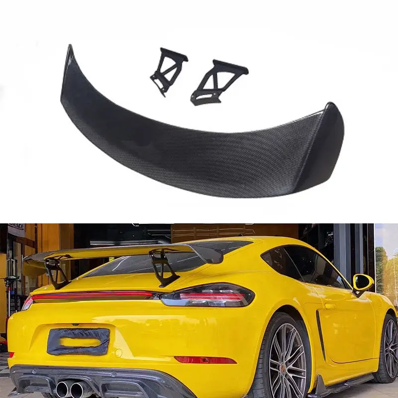 GT4 Style Real Carbon Fiber Fibre Rear Trunk Spoiler Big Wing For Porche 718 981 987 caman