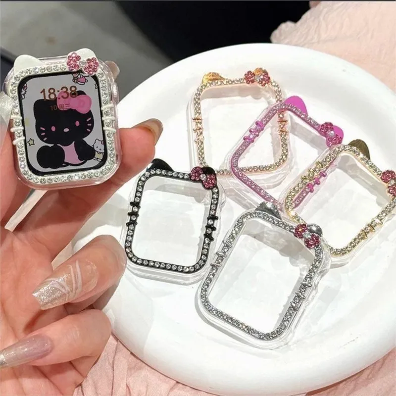 Cute 3D Cartoon Hello Kitty Anti-Loss Case For Apple Watch Sport 1/2/3/4/5/6/7/8/9st Gen S10 S11 Ultra SE 38/45/41/44/42/46/49mm view 3