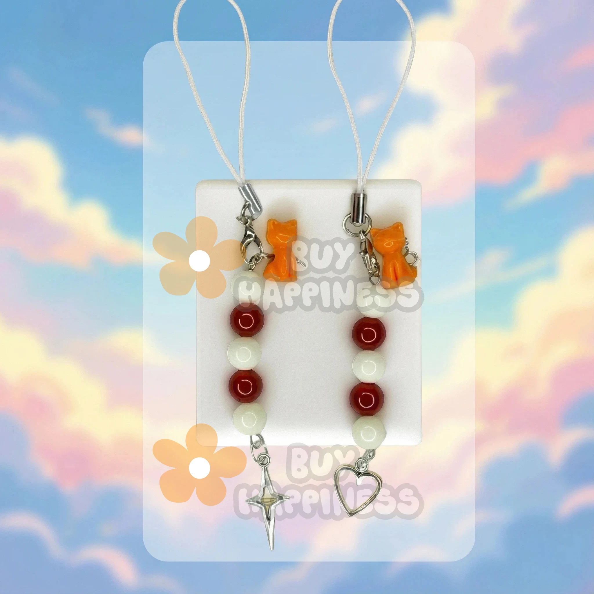 handmade kawaii Kyo-Inspired Cat Phone Charm - Beaded Pastel Anime Vibe Phone Strap for Bags/Phones