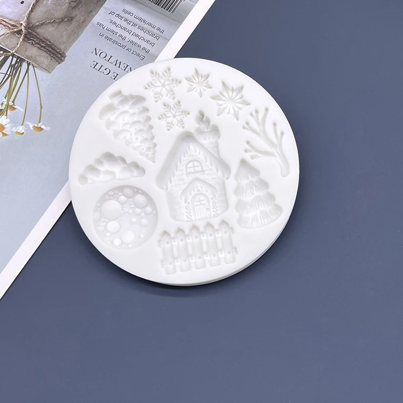 Snow House Tree Fence Snowflake Christmas Silicone Mold Sugarcraft Chocolate Cupcake Baking Mold Fondant Cake Decorating Tools