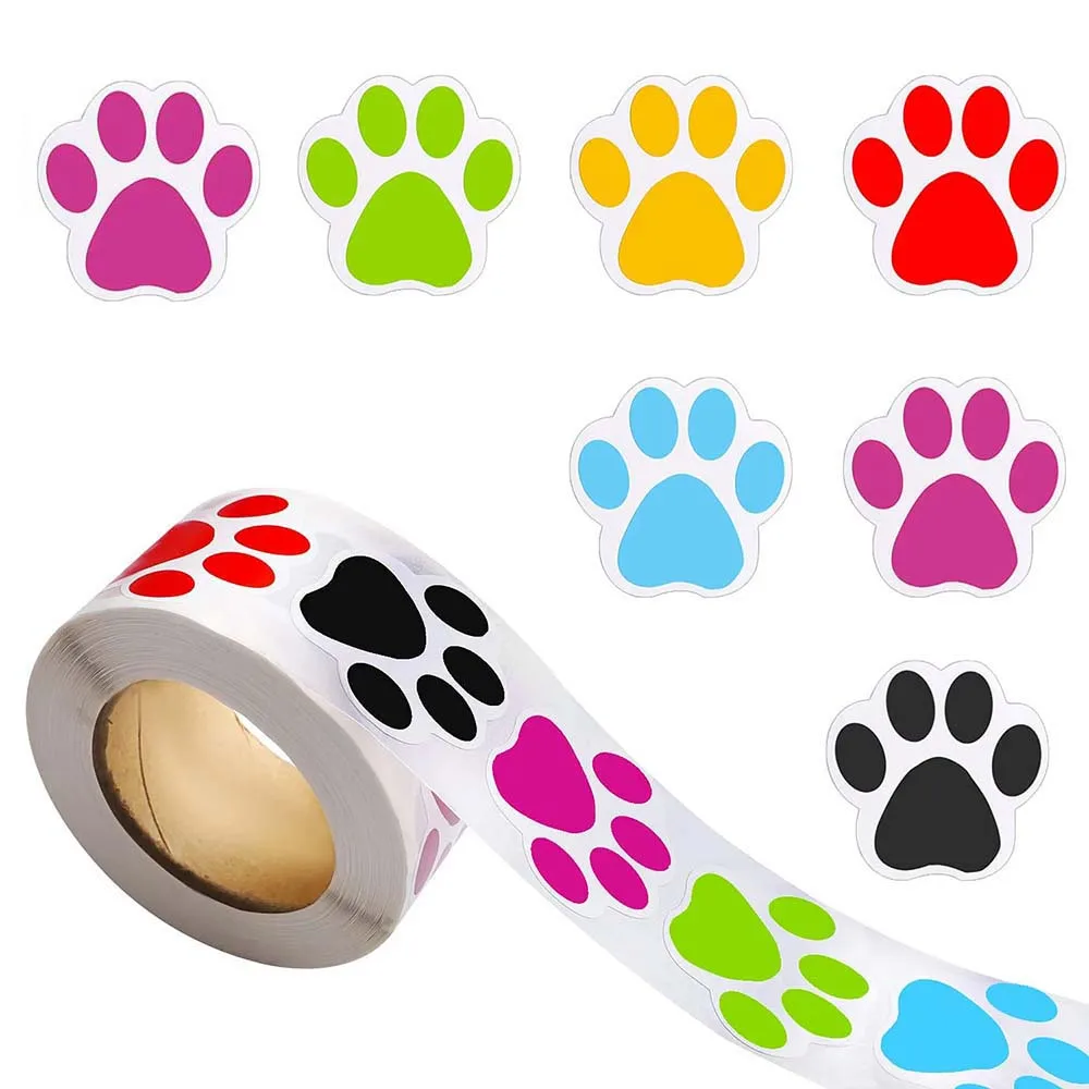 500 pcs Cute Paw Pet Prints Sticker Black Colorful Stickers For Pet Birthday Party Decorations Supplies Animal Footprint Labels