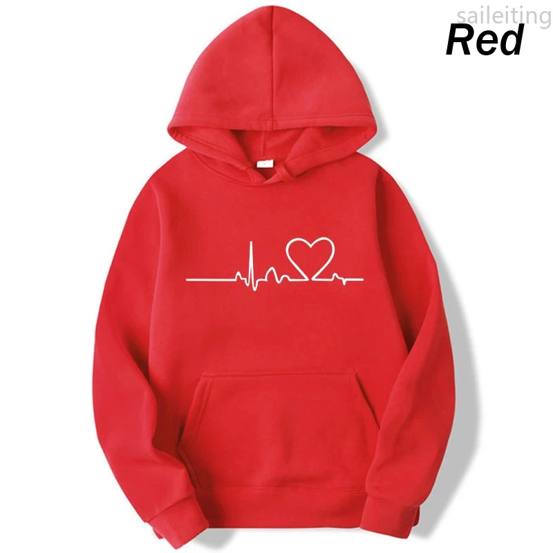 2025 Felpa con cappuccio con tasca a marsupio casual da donna nuova Felpa con stampa battito cardiaco autunno inverno Felpa con cappuccio da donna Top Streetwear