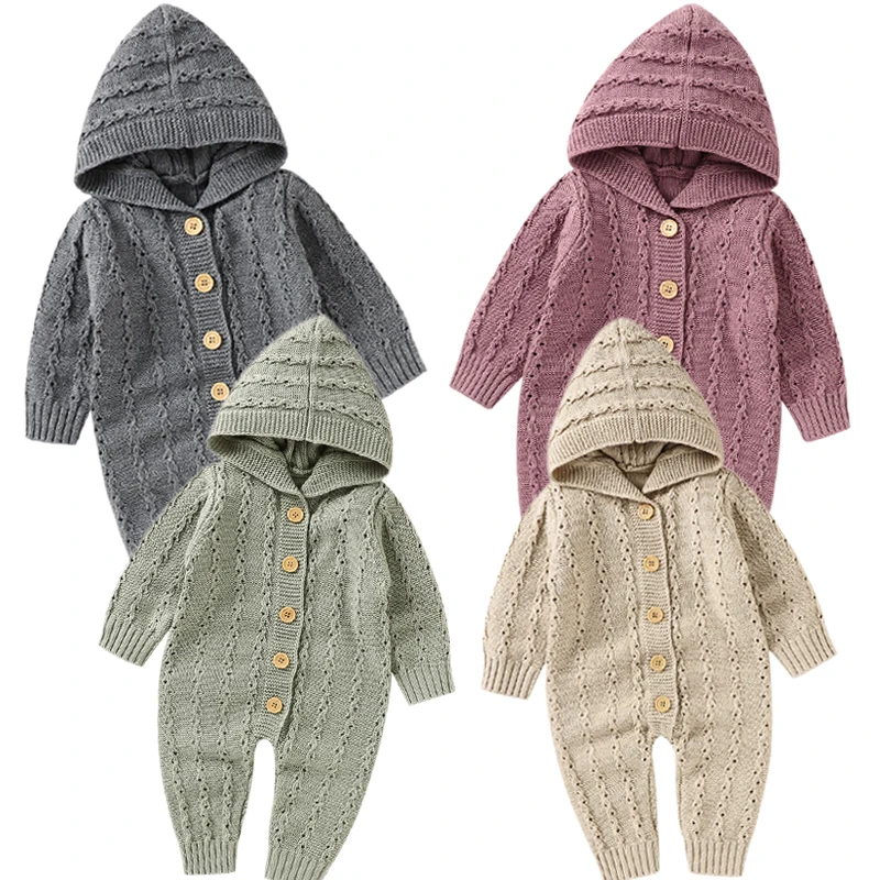 

2023 Baby Rompers Knitted Newborn Boy Jumpsuits Hooded Autumn Long Sleeve Toddler Girl Sweaters Clothes Children Overalls Winter