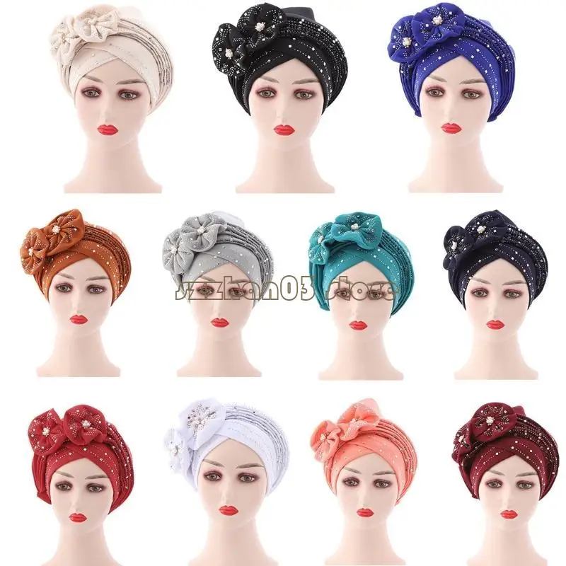 367C المرأة عمامة بونيه الحجاب الأفريقي رئيس التفاف مسلم الهندي الكيماوي قبعة قبعة H #5