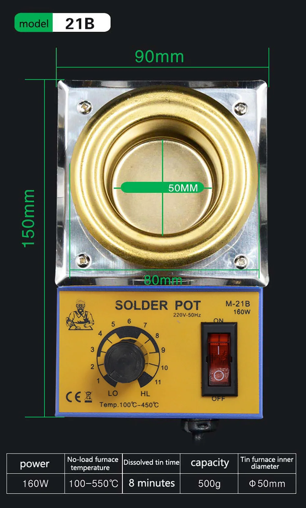 220V 160/280/350W   Adjustable Temperature Solder Pot Tin stove Melting Furnace Temperature  Soldering Desoldering Tinning Tools