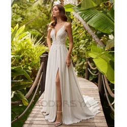 RODDRSYA Boho Wedding Dresses For Woman Civil Beach V-Neck Appliques Lace Split Bridal Gowns Backless Vestidos De Novia Chiffon