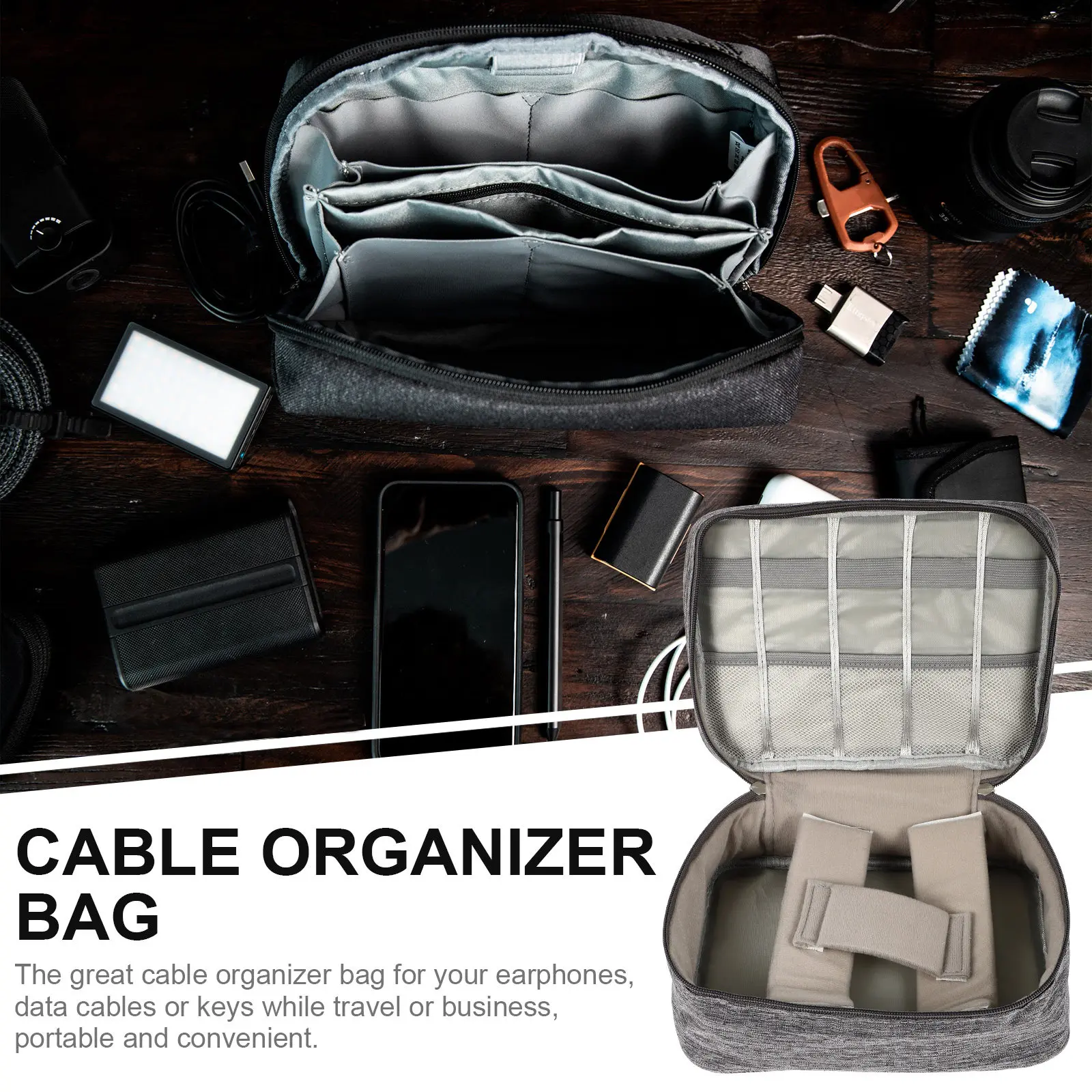 Cable Organizer Storage Bag Portable Travel Cord Organizer Bag for Data Cables Earphones Chargers Keys Simple Sturdy Polyester