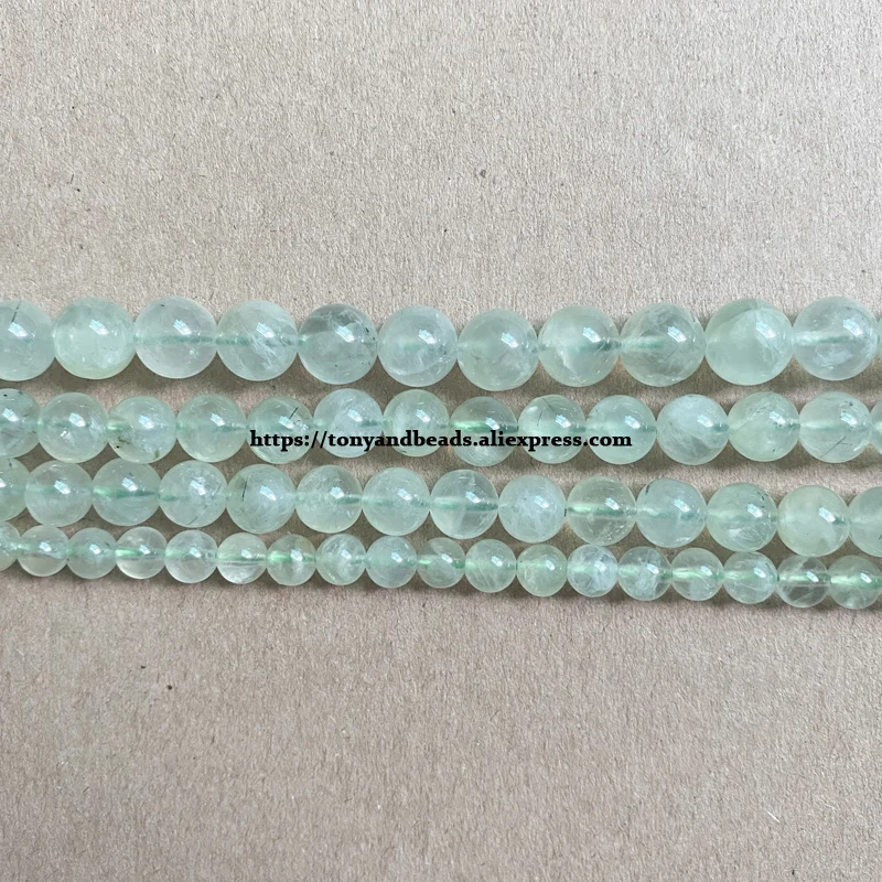 A Quality Natural Stone Green Prehnite Quartz Round Loose Beads 15\