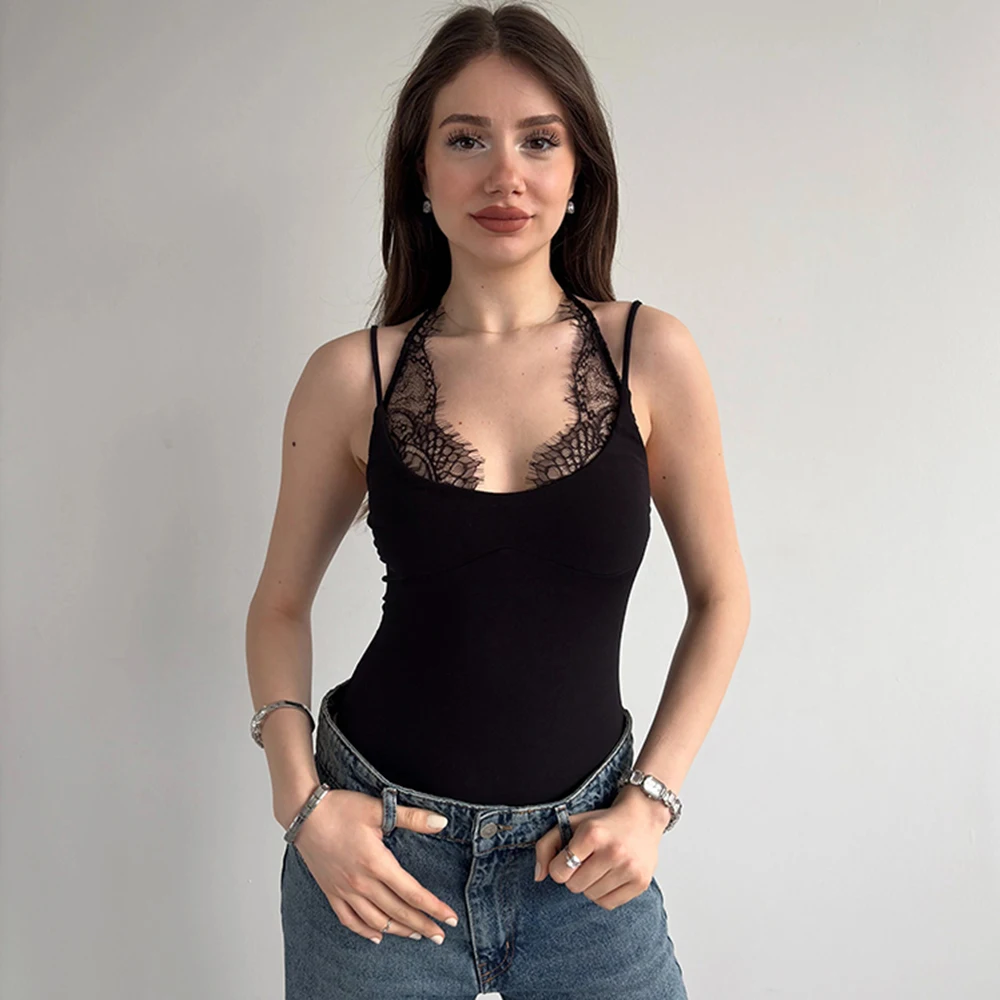 

Tuularose Women's Sexy Jumpsuit Summer Lace Sleeveless Bodycon Solid Rompers New Hot Girls Party Club Elegant Female Playsuits