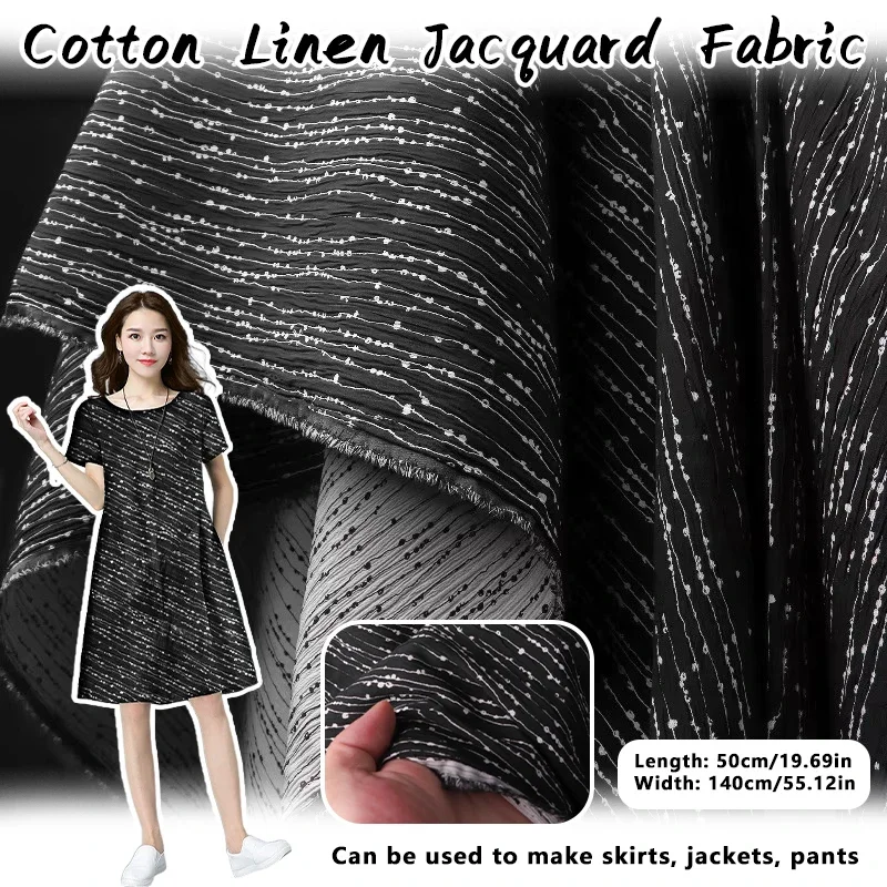 

50x140cm Dotted Cotton Linen Jacquard Fabric Pleated 3D Line Material Art Half Skirt Jacket Apparel Design DIY Cloth for Sewing