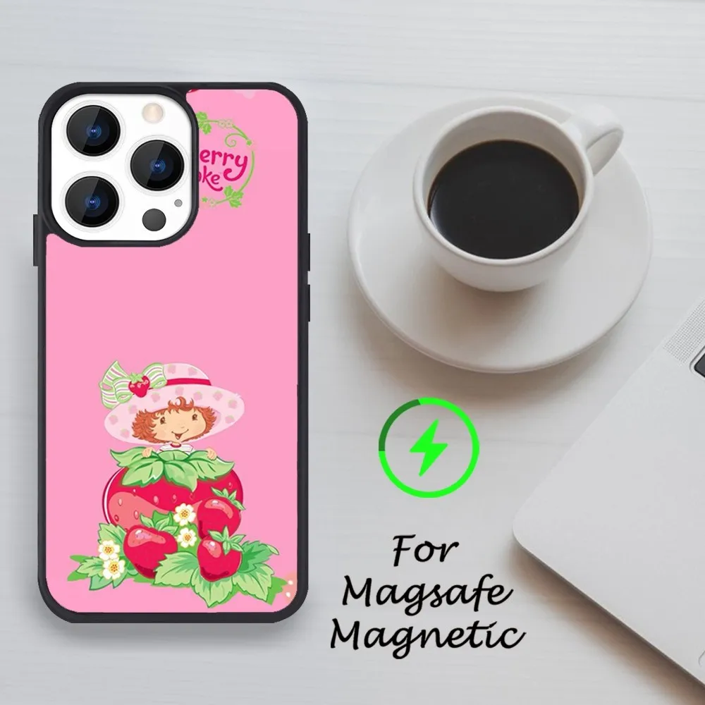 Etui na telefon Cartoon Strawberry Shortcakes do iPhone 11 12 13 14 15 Pro Max Plus Mini X Magsafe Magnetic