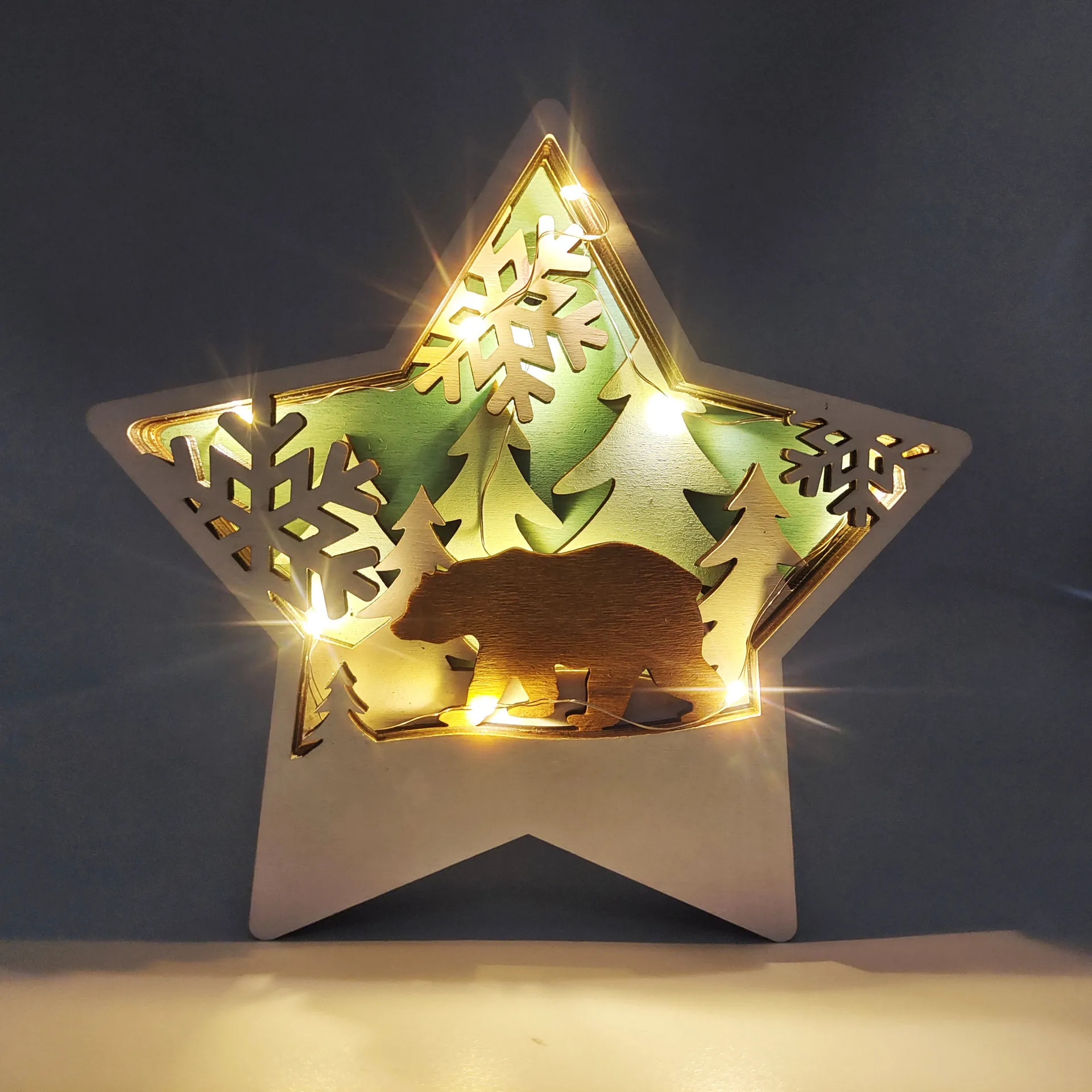 

Pentagram snowman bear elk wooden furniture ornaments hollow handicrafts