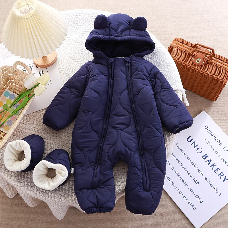 Newborn Baby Autumn Winter Romper Double Zippers Cotton-padded Warm Thicken Rompers Toddler Playsuit Infant One-piece Clothing