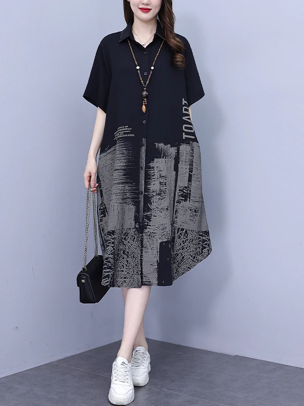 Slimming Effect irt Sle Mid-Length Faion Print Dr Summer New Arrival plus Size Casual Loose Waist Soft Fabric
