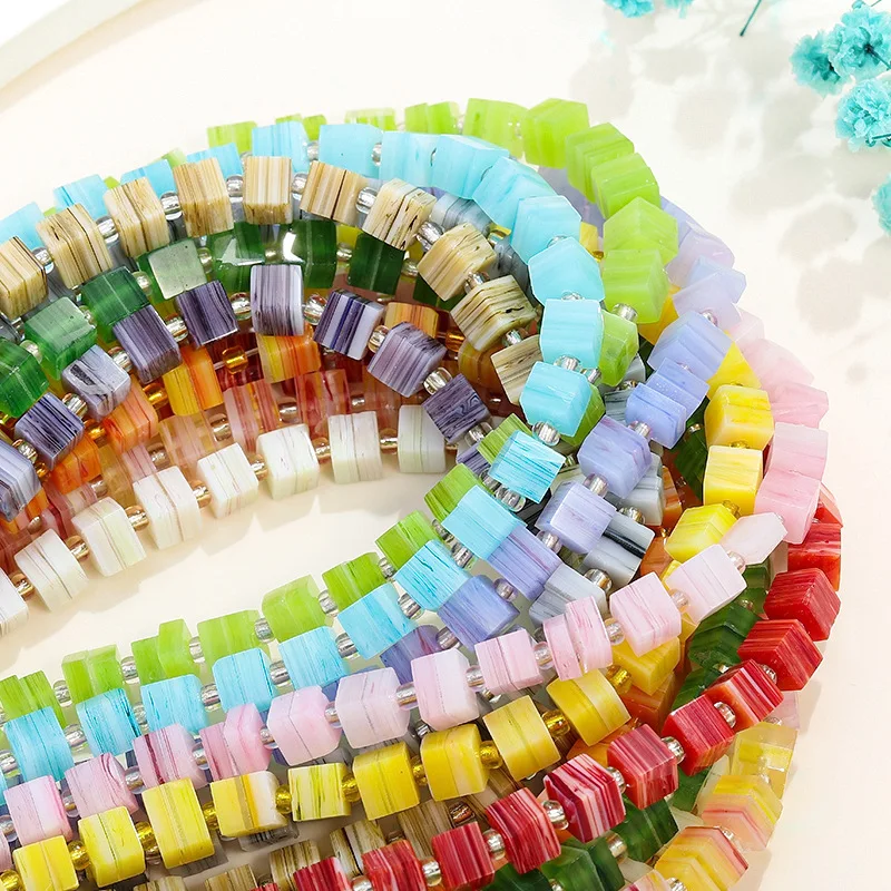 6mm Stripe Nepal Lampwork Square Glass Beads Multicolor Loose Spacer Beads Charms Jewelry Make DIY Earring Necklace Bracelet