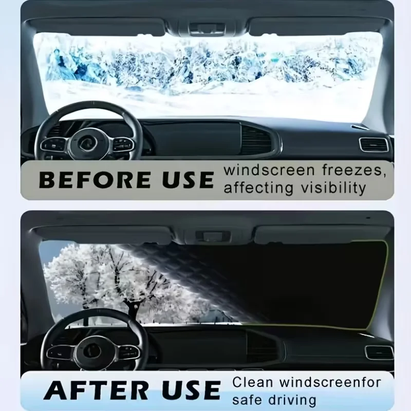 1PC Magnetic Fastening Car Windshield Snow Cover Oxford Cloth Windshield Protector UV/Sunshade With Orange Reflective Strip