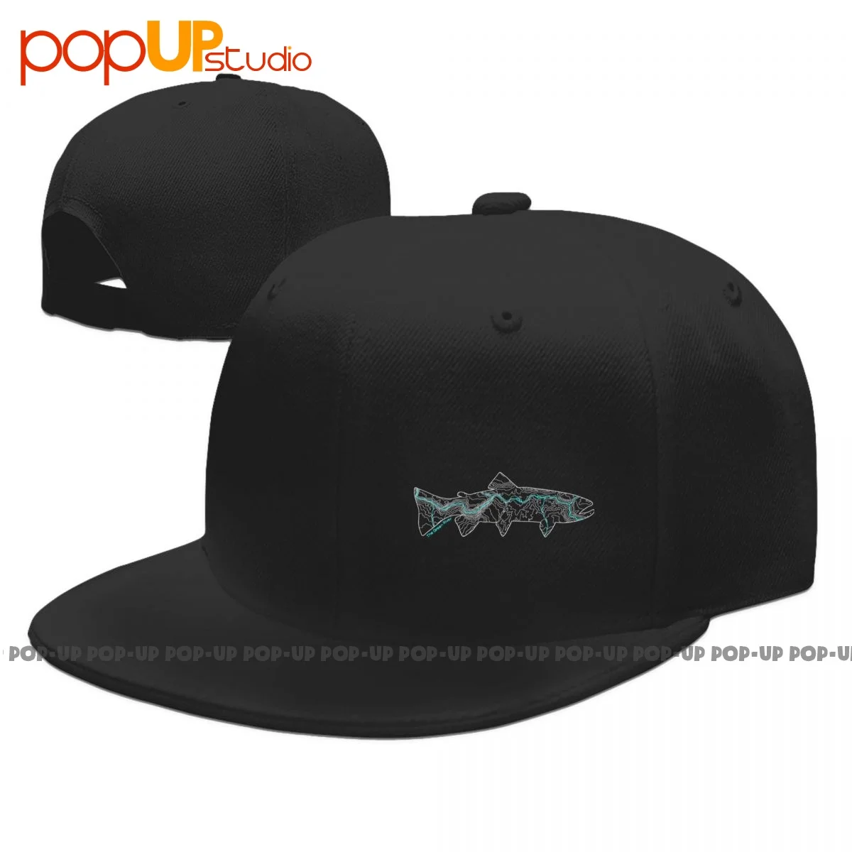 Green River Fly Fishing Utah Topographic Brown Trout Rainbow Trout Map Snapback Cap Baseball Caps