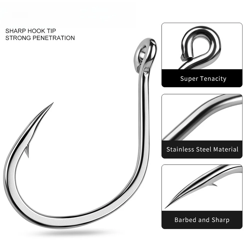 Stainless Steel Fishing Hooks 5PCS Set for Slow Jigging For Saltwater Use Piercing Hook Tip Barbed Secure Hold Up to 55kg Load