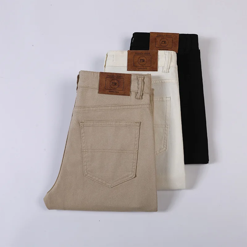 2024 New Four Seasons Men's Pure Color Jeans Elastic Minimalist Urban Versatile Business Casual Pencil Pants Trousers