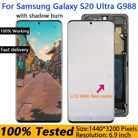 6.9''Super AMOLED LCD For Samsung Galaxy S20 Ultra G988 G988F Display with burn Touch Screen Digitizer Assembly replacement