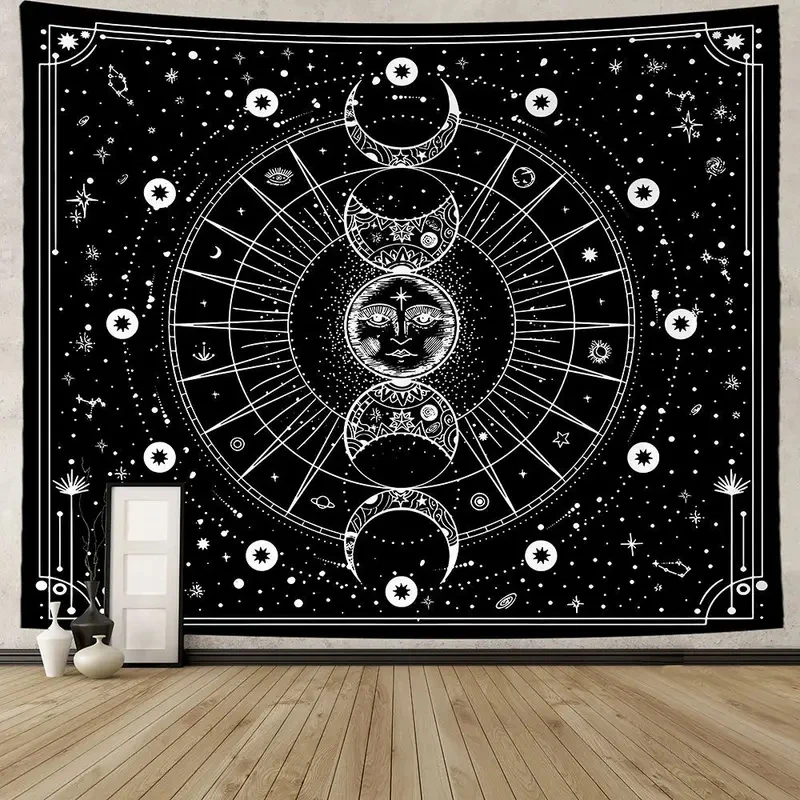 VIKAMA Zodiac Constellation Tapestry Astrology Sun Moon Celestial Wall Hanging Background Cloth for Home Decor