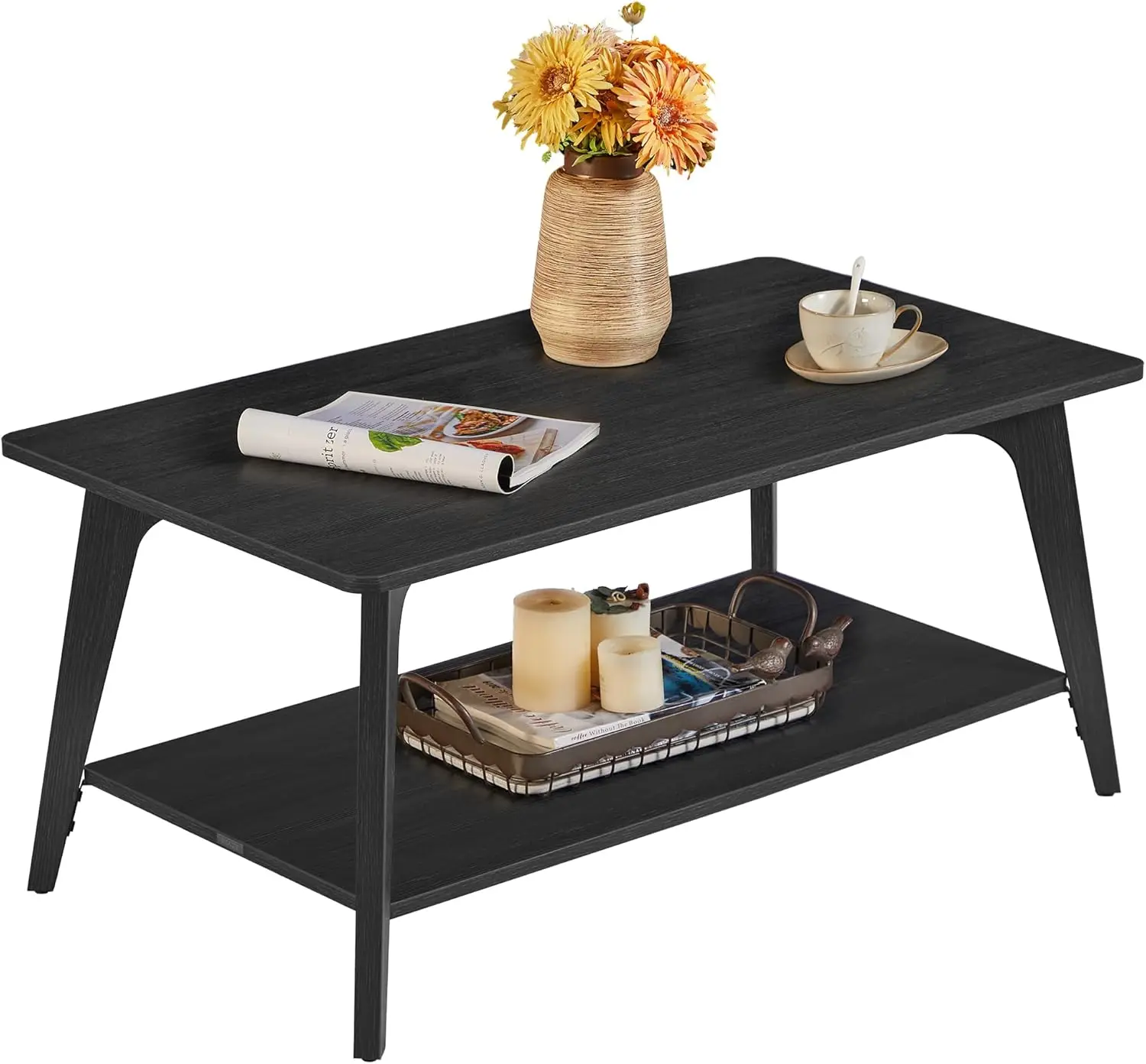 

Coffee Table, 2-Tier with Storage, Tapered Legs, Curved Design, 21.7 x 39.4 x 17.7 in, Easy Assembly, Charcoal Gray