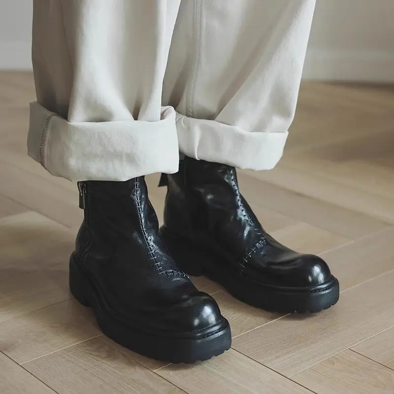 High Top Chelsea Inner Height Increasing Casual Short Men's Medium Smoke Thick-soled British Style Boots