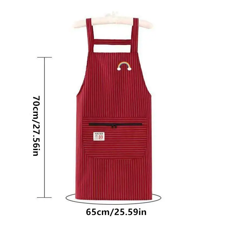 Breathable Apron Women's Dirt Resistant Work Clothes Kitchen Oil Resistant Apron Striped Zippered Linen-Cotton Apron With Straps