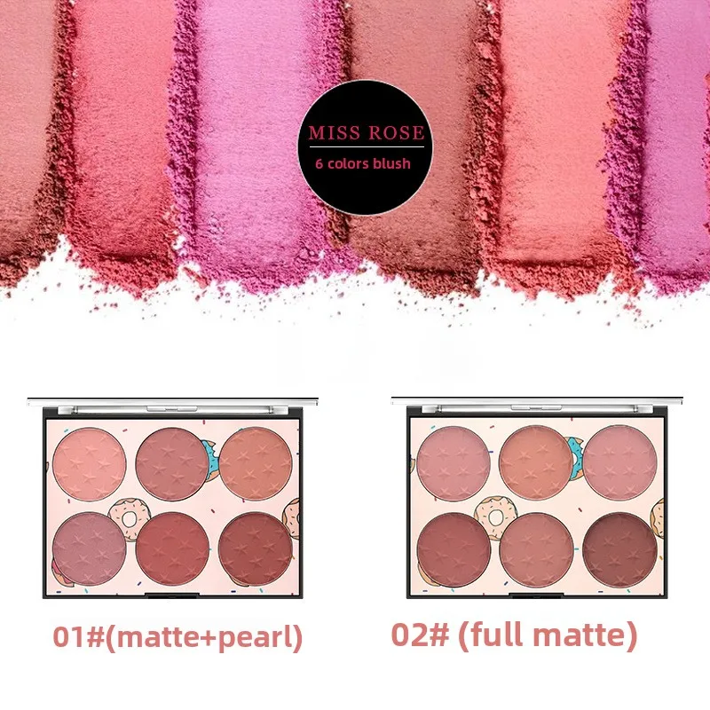 MISS ROSE 6 Color Blush Palette Natural Matte Rouge Multi-purpose Face Makeup for Blush & Contour Portable Daily Facial Cosmetic