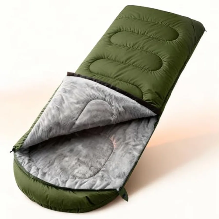 

Sleeping Bag for Adults, Cold Weather and Warm Plush Fleece-Lined Interior - Portable Waterproof Windproof with Compression Sac
