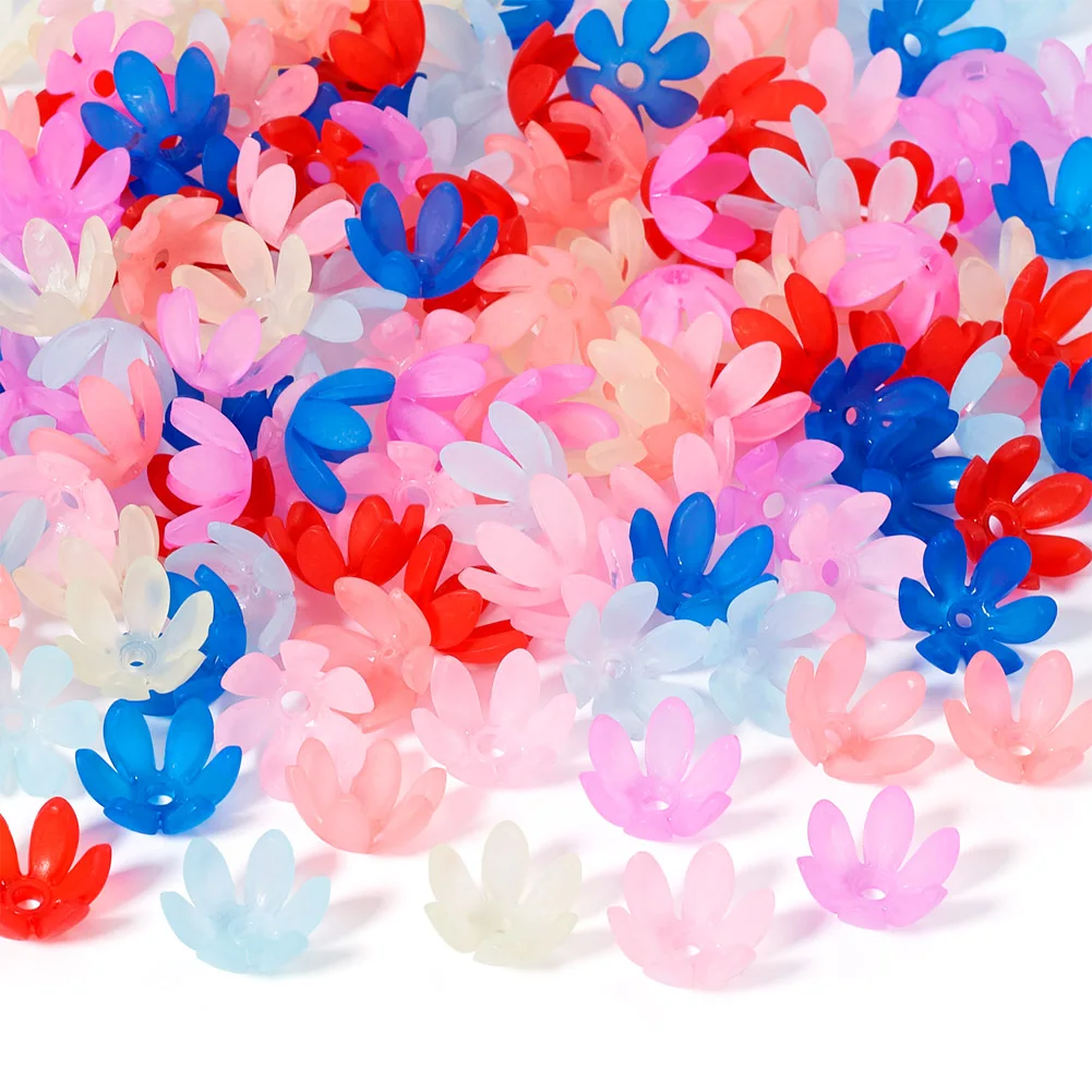 140Pcs Transparent Acrylic Beads Frosted Flower Bead Caps End Caps 6 Petals for Jewelry Making DIY Bracelet Necklace