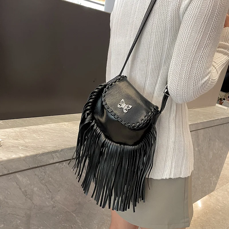 Women\'s Bag Luxury Party Shoulder Bag New Fashion Tassel Small Crossbody Bags for Women Designer Punk Style Handbags Purses Flap