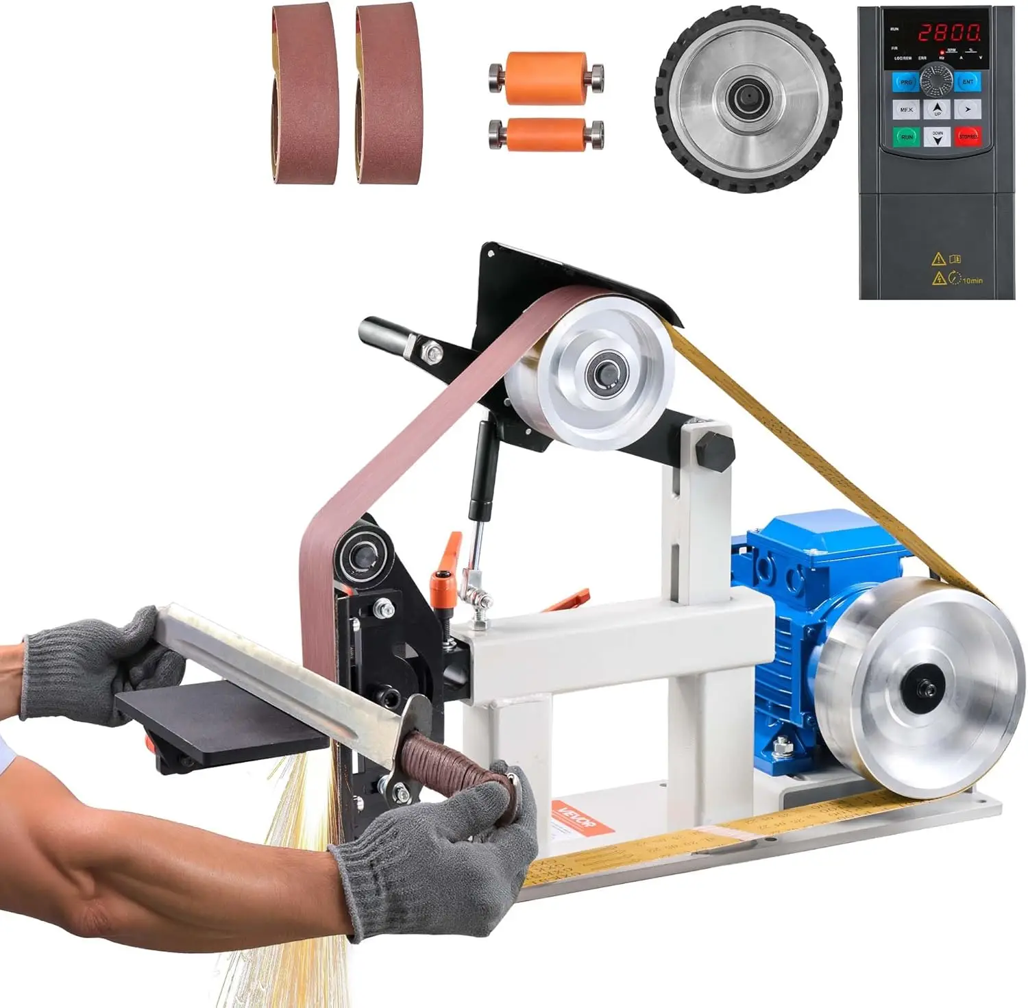 1500W 2HP Belt Sander Grinder 2 x 82 Variable Speed Belt Grinder for Metalworking 3 in 1 Belt Sander Polisher with 3 Grinding
