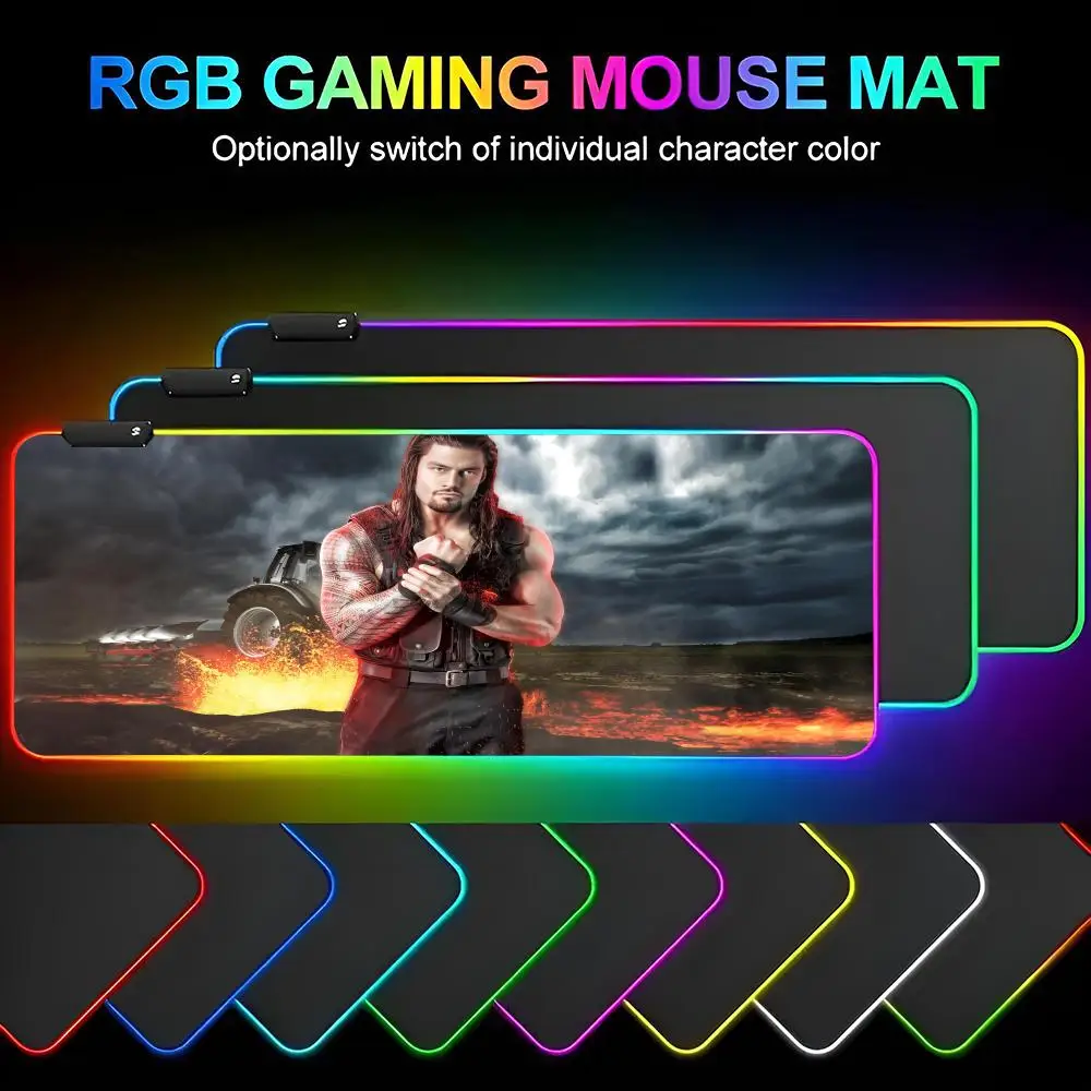 Roman Reigns  Mouse Pad Gamer RGB Deskmat Keyboard Mat Gaming Laptops LED Mousepad Desk Protector Anime Mause Mats