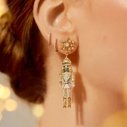 Dvacaman Cute Cartoon Christmas Nutcracker Earrings,Shiny Rhinestone Nutcracker Soldier Earrings,Perfect Festival Party Gifts