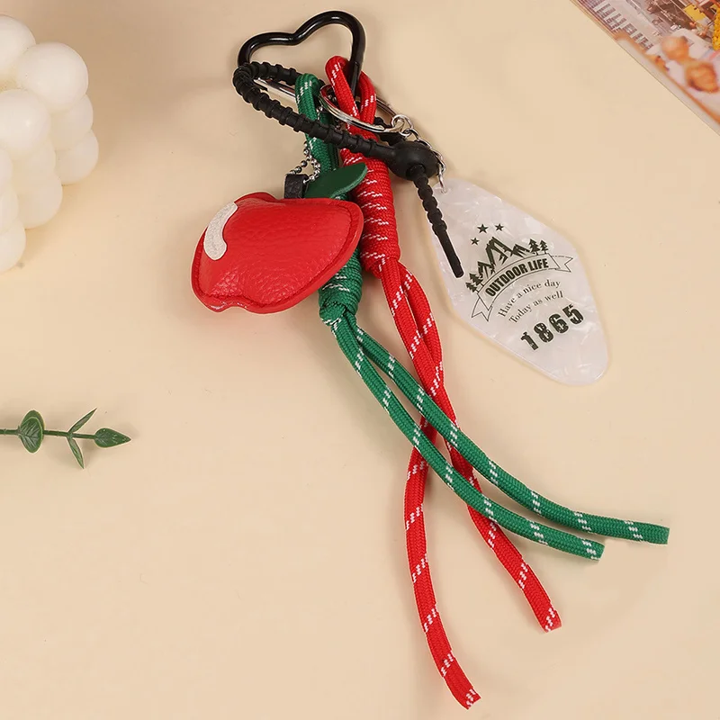 1 Piece Y2K Leather Rope Red Apple Bag Key Chain Charm Pendant Women Trendy Weaving Rope Keychain