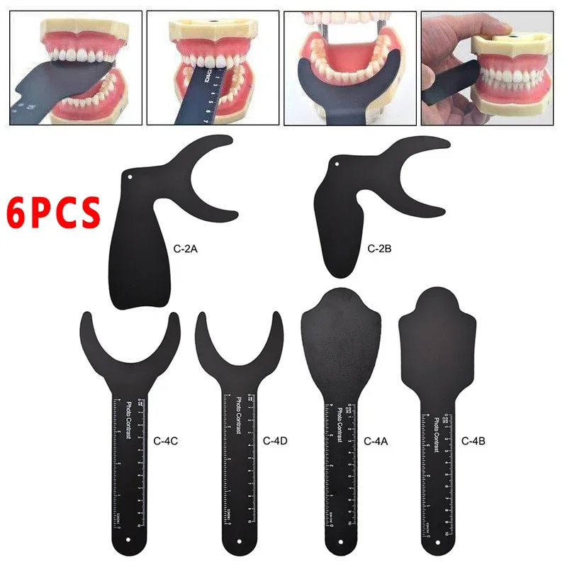 

6PCS Dental Orthodontic Tool Black Background Photo Image Contrast Board Oral Cheek Plate with Scale Mark Autoclavable