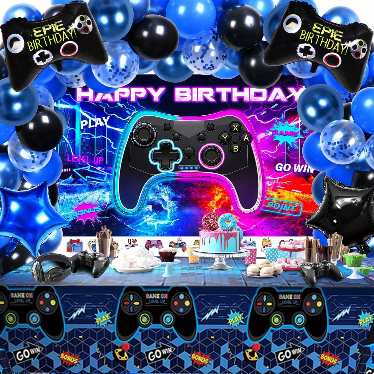 Video Game Birthday Party Decorations -151 Gamer Birthday Decorations, Including Happy Birthday Background