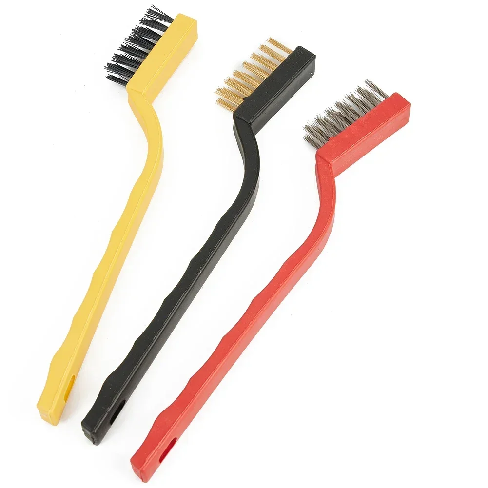 Heavy Duty Rust Remover Toothbrush Set 3pcs 7Inch Steel Wire Brushes with Copper Brush Steel and Nylon Bristles