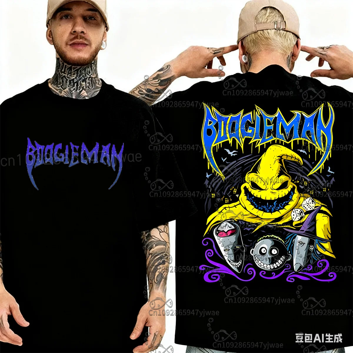 عيد الميلاد تخويف نمط Oogie Boogie الكرتون المطبوعة القطن قصير الأكمام الصيف س الرقبة الأطفال الكبار ملابس الشارع الشهير عادية تي شيرت