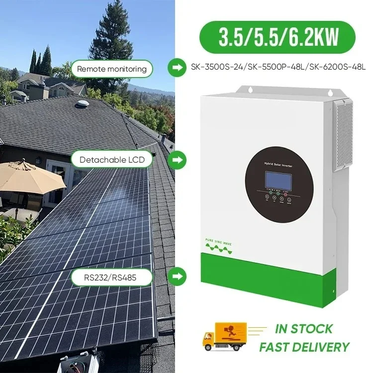 

Hot sale Off Grid solar inverter 5.5kw 48v Pure Sine Wave smart solar inverter SUNWAY Inverters for home