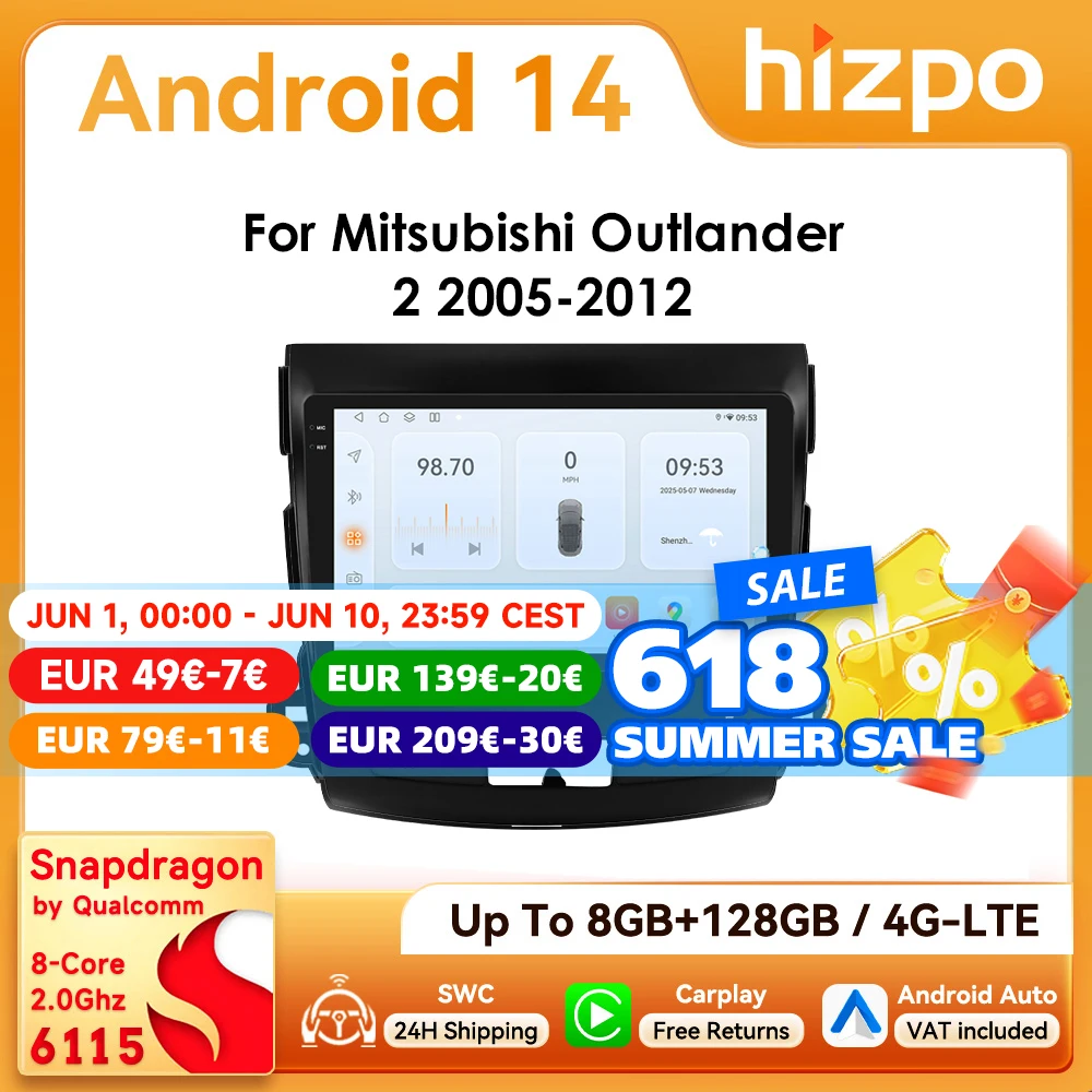 9" Hizpo 2Din Android Auto Autoradio für Citroen C-Crosser Peugeot 4007 Mitsubishi Outlander 2 2005 - 2011 Snapdragon 360 °   CAM