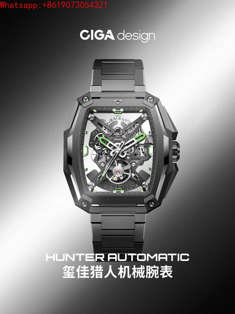 Hunter Mechanical Watch Third-generation Wine Barrel Hollow Watch Men's Watch, Light Luxury Gift