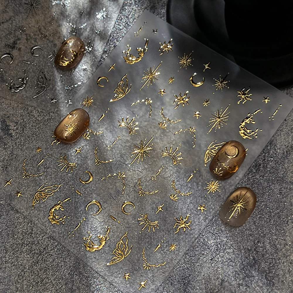 1Pc 3D oro plata Luna estrella bronceado Nail Art pegatina Y2K Starlight mariposa deslizadores de uñas autoadhesivos calcomanías de manicura