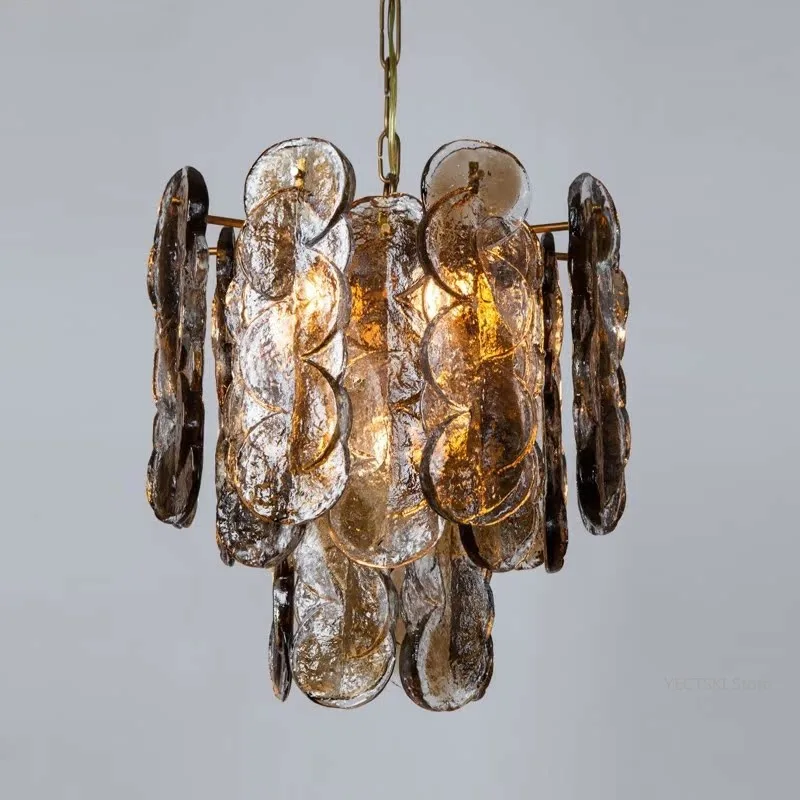 

French handmade glass chandelier, vintage living room light, American vintage glass twist ice lamp