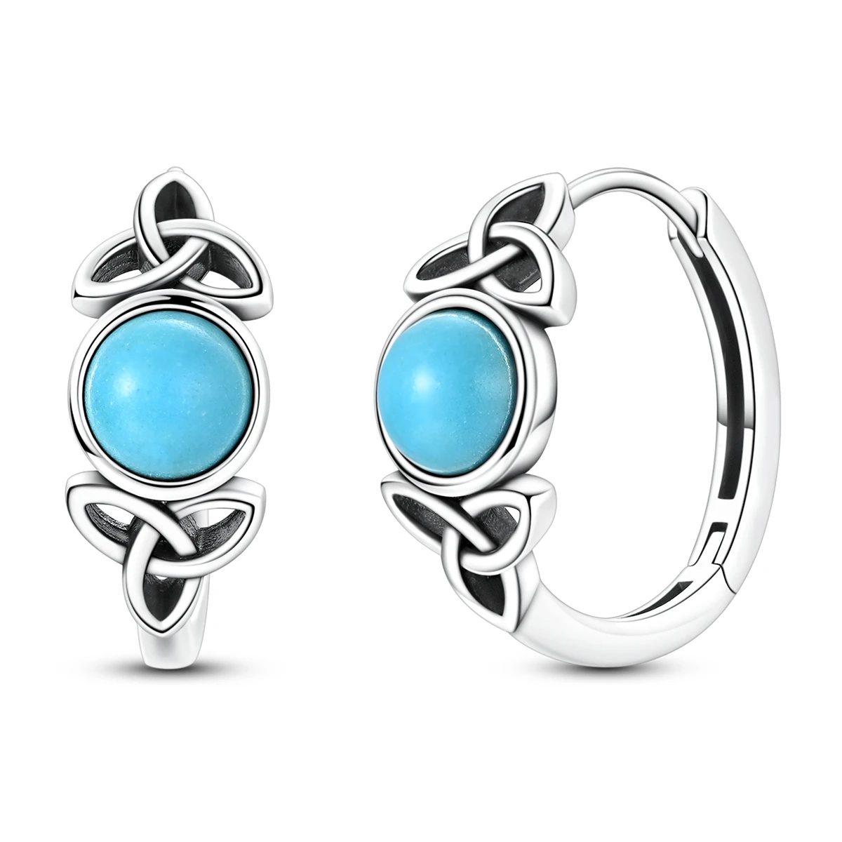 925 Sterling Silver Celtic Knot Turquoise Hoop Earrings Vintage Irish Symbol CZ Jewelry Gift for Women Daily Wear