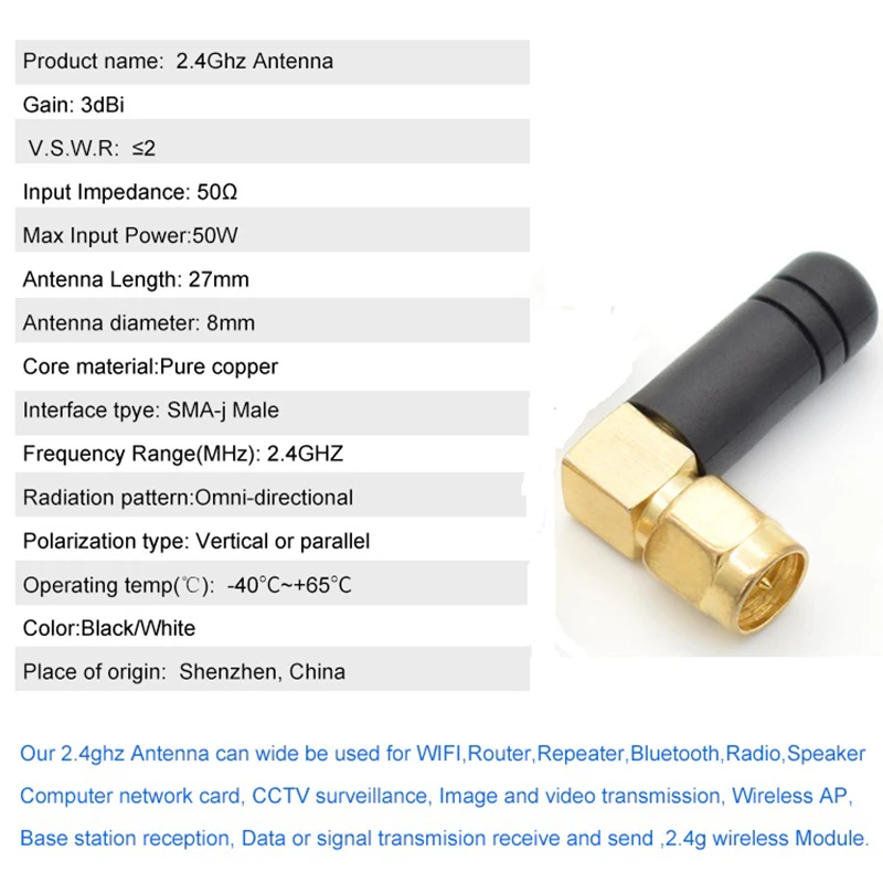 2 pz 3DBi 2.4Ghz WIFI Antenna SMA maschio Router antenne Bluetooth modulo Wireless 2.4G Antena Antenna esterna