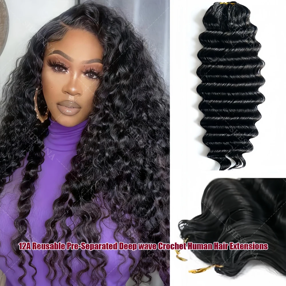 

Многоразовые предварительно разделенные крючком человеческие волосы, легкие глубокие волны, невидимые вязаные крючком человеческие волосы без узлов для чернокожих женщин