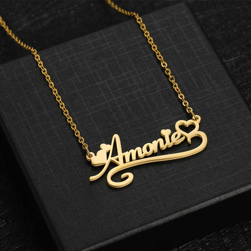 Personalizado aço inoxidável chinês inglês nome do amor colar feminino moda clavícula corrente jóias de aço titânio